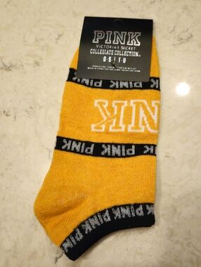 PINK Victoria's Secret Yellow & Black Low Cut Socks, 2 PAIR (MSRP $9.95 each)